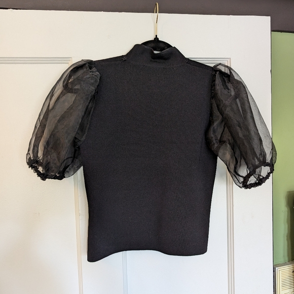 House of Harlow 1960 Black Mock Neck Top with Sheer Puff Sleeves - Picture 5 of 6